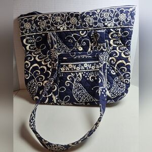 VERA BRADLEY Tote Bag Purse - Floral Twirly Designs Navy Blue